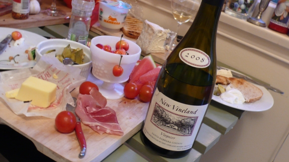 2008 New Vineland Viognier matched great with Trader Joe's goodies.